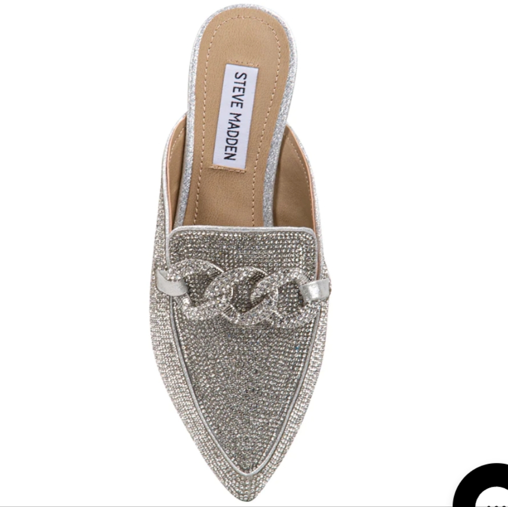 Steve Madden silver sparkle slip-on mules